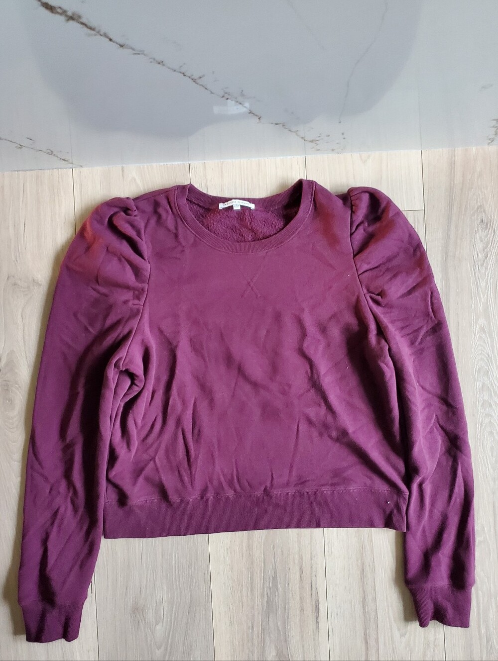 Rebecca Minkoff Sweater Womens Large Plum Puff-Sleeve Crewneck Sweatshirt